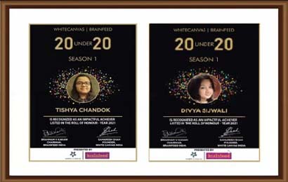 Divya Sijwali & Tishya Chandok featured in Brainfeed magazine for winning 'India's Top 20 Under 20'