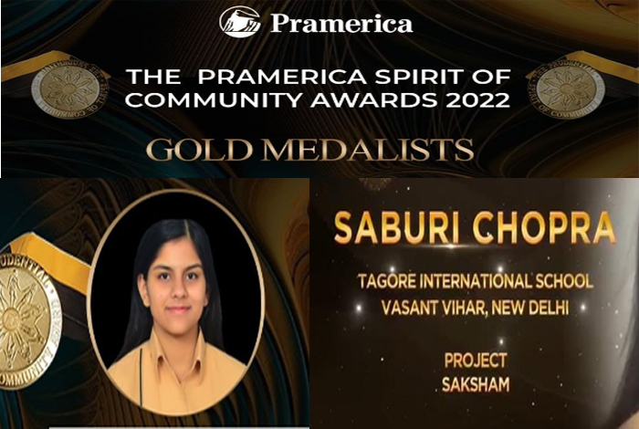 Saburi Chopra of class XII has lifted the Pramerica Spirit of Community Awards 2022
