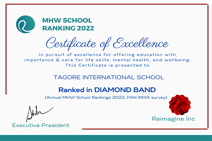 School  has been ranked one of the best schools in India in the Diamond Band category  (Mental Health & Wellbeing) 2022